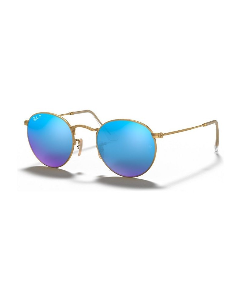 Polarized Sunglasses RB3447 ROUND FLASH LENSES GOLD MATTE/BLUE MIRROR POLAR $38.34 Unisex