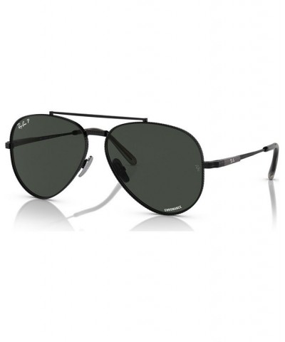 Unisex Polarized Sunglasses Aviator II Titanium 58 Black $134.56 Unisex